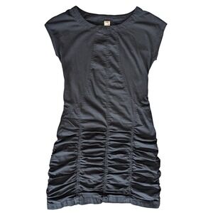 XCVI Small Black Fitted Texture Cotton Stretch Midi Dress Ruched